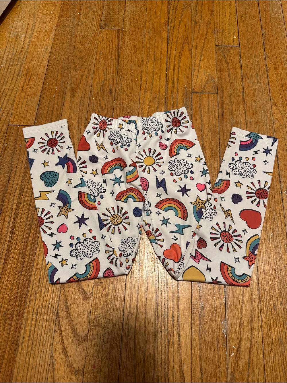 Lola + The Boys Cream Leggings with Colorful Rainbow & Sun Print